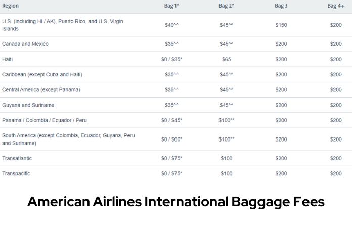 American Airlines International Baggage Fees Structure